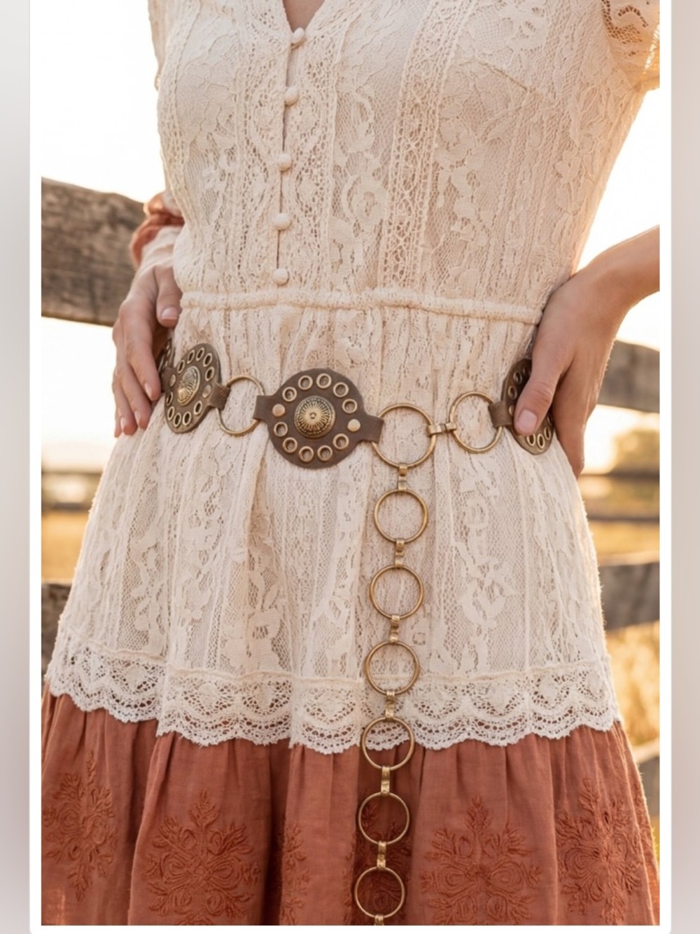Leather Medallion Chain Belt O/S (fits most) - Picture 2 of 9
